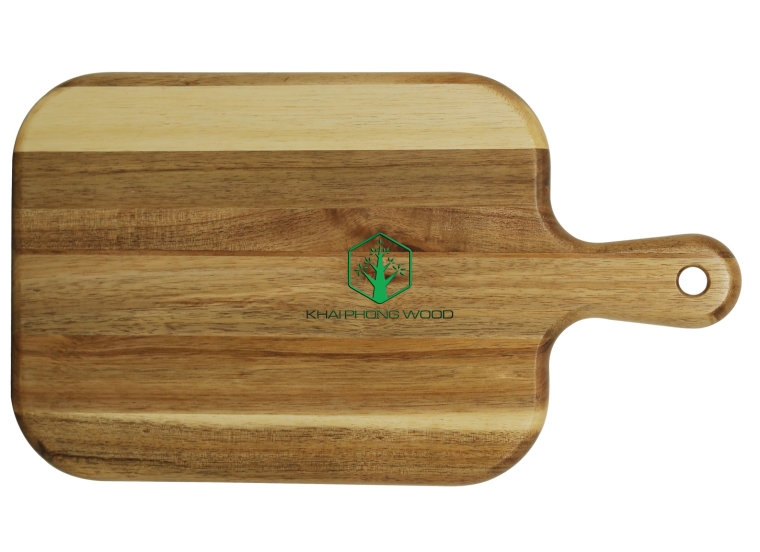 10036: Rect. cutting board with 4 round corner and hole, natural varnish