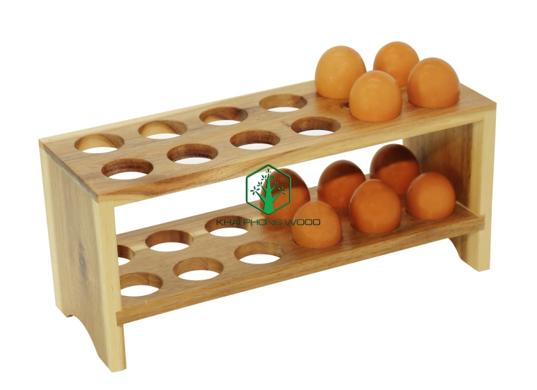 11014: Egg holder 2 tiers with 24 holes, Acacia, natural varnish.