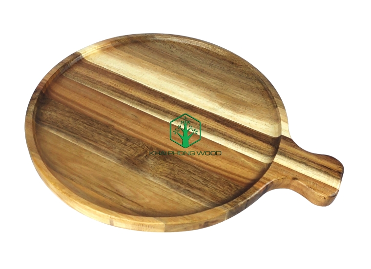 11071: Round Sunken tray with handle, natural varnish