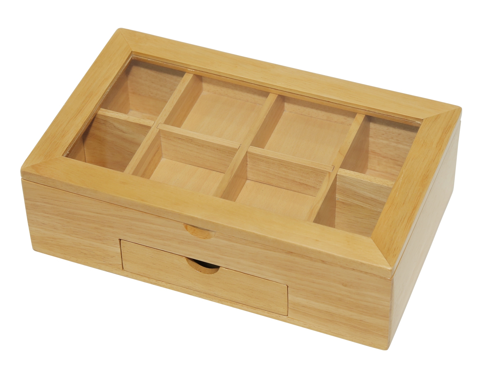 11051: Tea box with acrylic window and 8 separate compartments, with ...
