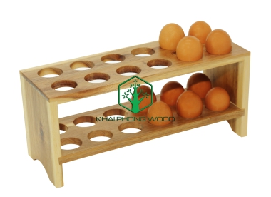11014: Egg holder 2 tiers with 24 holes, Acacia, natural varnish.
