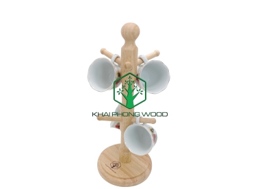 11018: Round Mug tree, natural varnish 