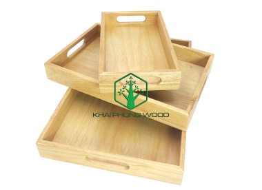 11057: Set of 3 Rect. tray with hole handle,  veneer MDF, natural varnish.