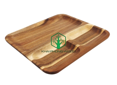 11070: Rect. Sunken tray with 3 part, natural varnish