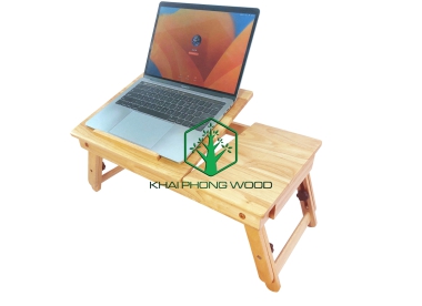 11081: Adjustable Laptop Desk with drawer, rubberwood, natural varnish