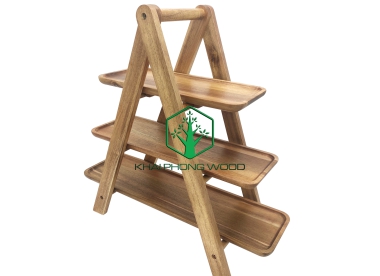 11090: 3 tiered frame serve, Acacia, natural varnish
