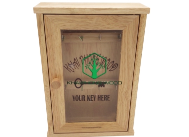 11095: Key holder box with 8 hooks, rubber wood, acrylic window, natural varnish.