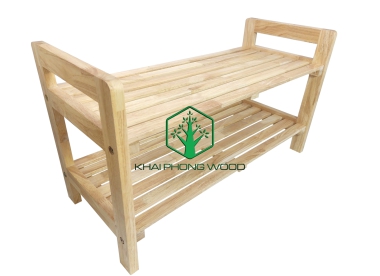 14001: Shoe rack 2 tier, FJL rubber wood, natural varnish