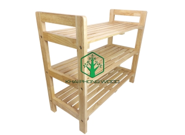 14002: Shoe rack 3 tier, FJL rubber wood, natural varnish