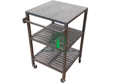 14003: Square Kitchen cart on wheels, Acacia, Dusk gray color oil. K/D