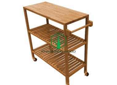 14004: Rect. Kitchen cart on wheels, Acacia, Gold Teak color oil. K/D