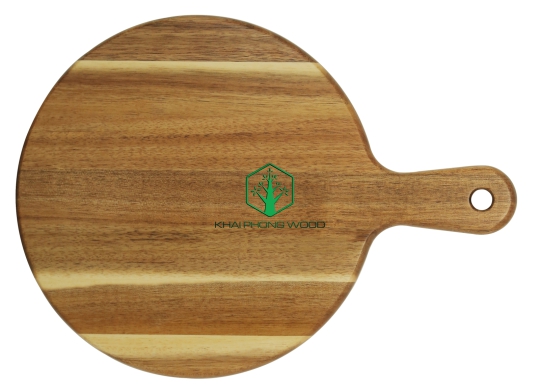 10037: Round ping pong. cutting board with hole, natural varnish