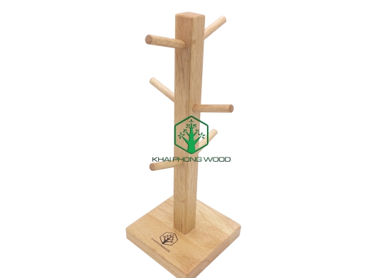 11016: Square Mug tree, natural varnish
