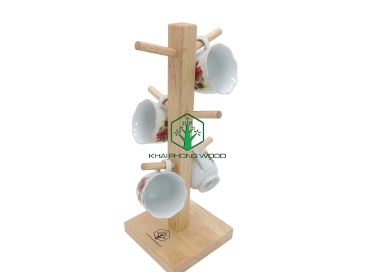 11016: Square Mug tree, natural varnish