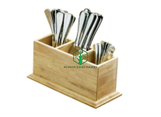 11059: Spoon & fork holder with 3 parts, natural varnish