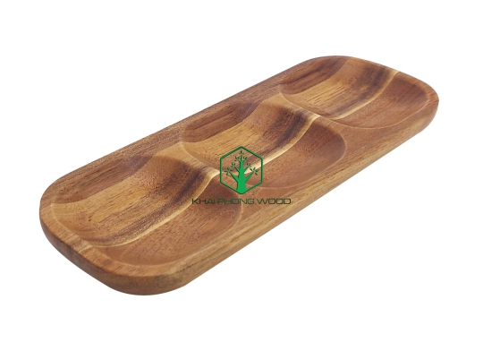 11073: Rect Sunken tray with 3 part, natural varnish