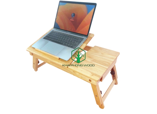 11081: Adjustable Laptop Desk with drawer, rubberwood, natural varnish