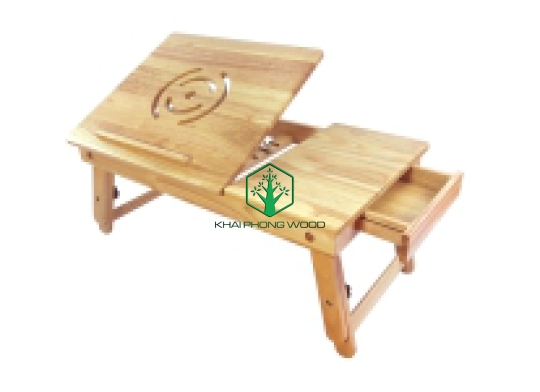 11081: Adjustable Laptop Desk with drawer, rubberwood, natural varnish