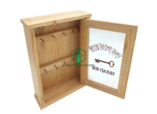 11095: Key holder box with 8 hooks, rubber wood, acrylic window, natural varnish.