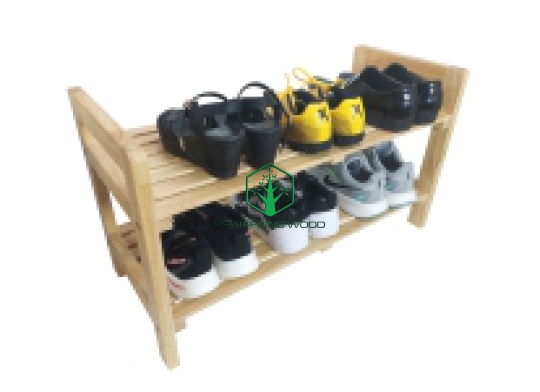 14001: Shoe rack 2 tier, FJL rubber wood, natural varnish