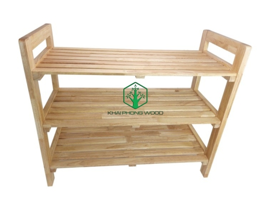 14002: Shoe rack 3 tier, FJL rubber wood, natural varnish