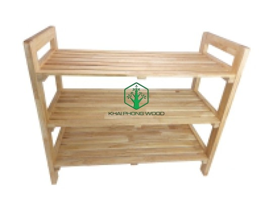 14002: Shoe rack 3 tier, FJL rubber wood, natural varnish