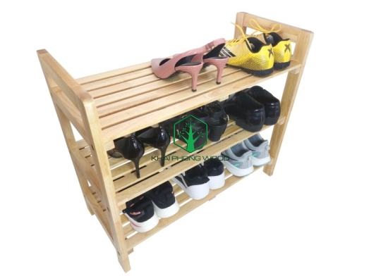 14002: Shoe rack 3 tier, FJL rubber wood, natural varnish