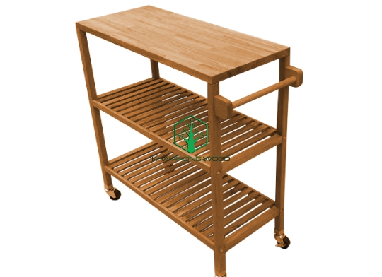 14004: Rect. Kitchen cart on wheels, Acacia, Gold Teak color oil. K/D